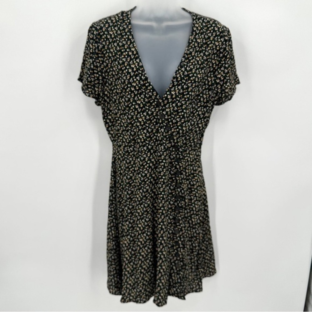 Madewell Button-Wrap Dress 4 Women’s Playground Posies Black Floral Short Slv